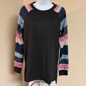4/$15 Black Long Sleeve Top with Striped Sleeves